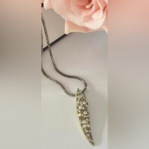 Swarovski signed crystal rhodium-plated enamel curved pendant necklace